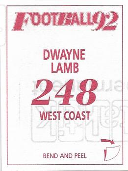 1992 Select AFL Stickers #248 Dwayne Lamb Back